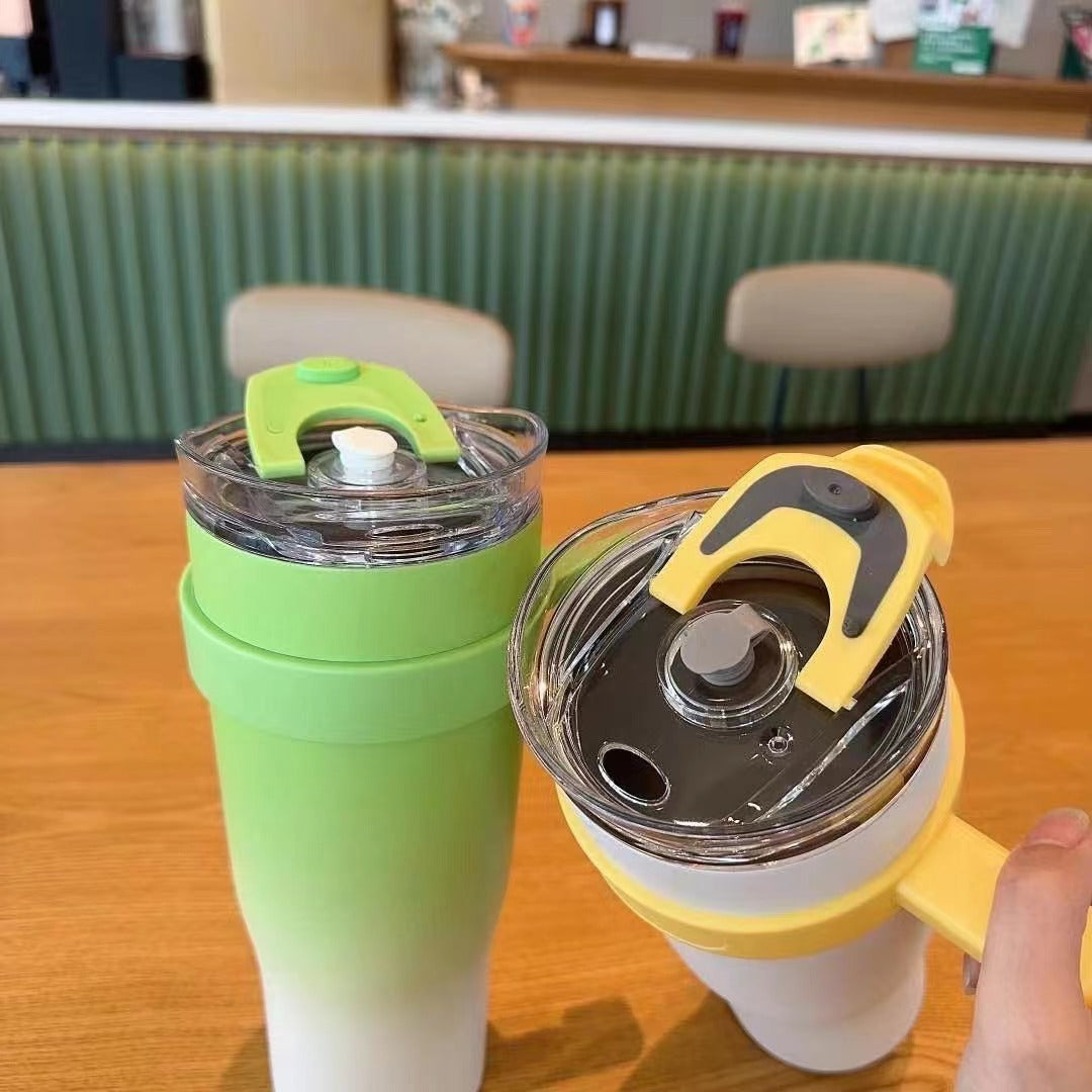 1200ml Gradient Becher mit großem Fassungsvermögen, Griff & Edelstahlstrohhalm