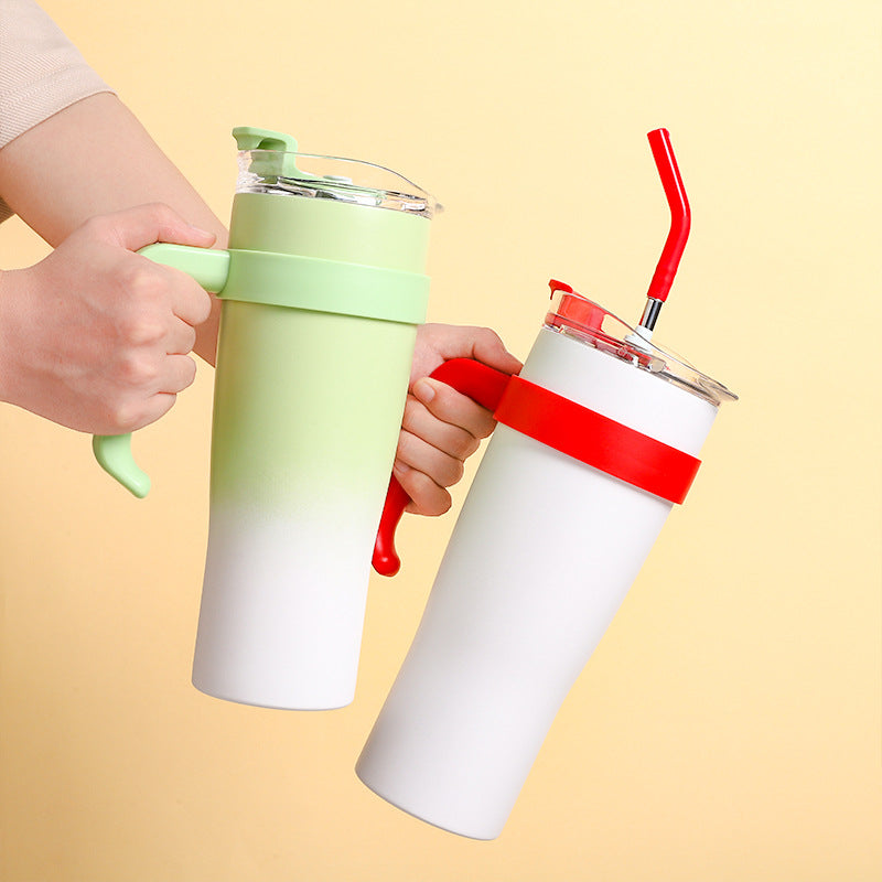 1200ml Gradient Becher mit großem Fassungsvermögen, Griff & Edelstahlstrohhalm